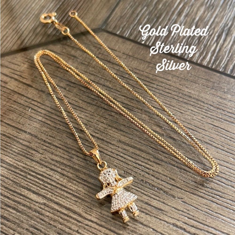Vintage Gold Plated Sterling Silver Chain with Girl Charm